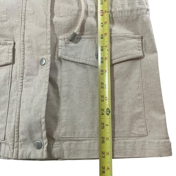 Market & Spruce Linen Blend Utility Jacket Hooded Cinch Waist Cream Oatmeal Sz M - Picture 3 of 15